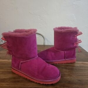 UGG Fuchsia Suede Boots with Ribbon